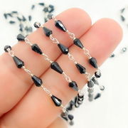 Black Spinel 925 Sterling Silver Wire Chain.